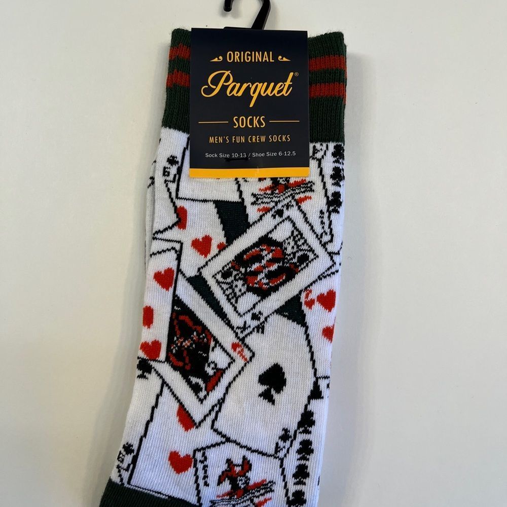 Men's Crew Socks -Playing Cards- White/ Red/ Green -NWT - Picture 2 of 4